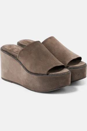 Brunello Cucinelli Monili suede wedge mules