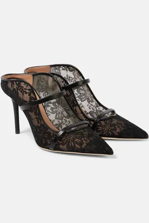 MALONE SOULIERS Maureen 85 leather-trimmed lace mules