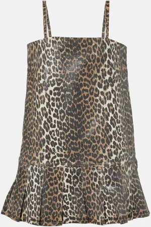 Ganni Leopard-print denim minidress