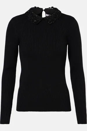 Carolina Herrera Embellished ribbed-knit wool top