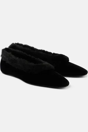 Totême Shearling-trimmed velvet ballet flats