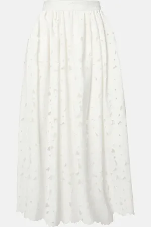 Erdem Gathered cotton-blend midi skirt