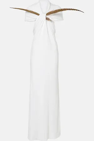 Loewe Feather-detail gathered maxi dress