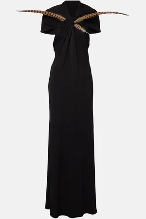 Loewe Cutout feather-trimmed jersey maxi dress