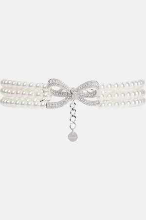 Self-Portrait Embellished bow-detail faux pearl choker