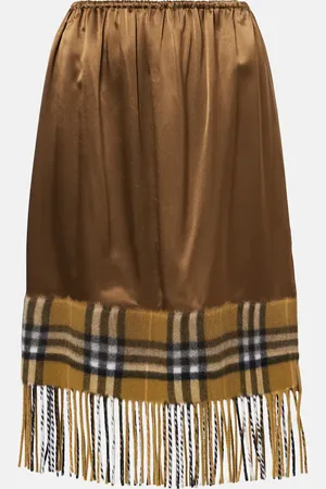 Burberry Check fringed satin midi skirt