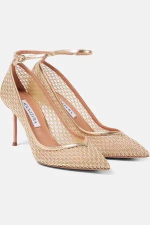 Aquazzura Asha 85 leather-trimmed mesh pumps