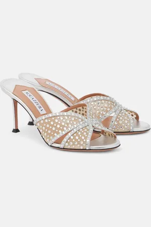 Aquazzura Crystal Lover 75 leather-trimmed mules