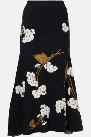 Erdem Knitted floral jacquard midi skirt