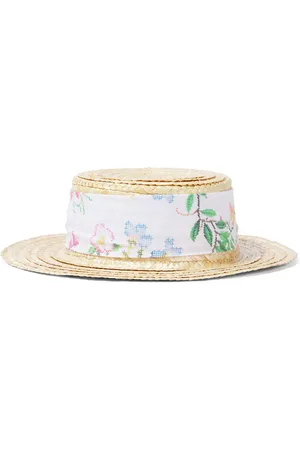 PATACHOU Floral cotton-trimmed straw sun hat