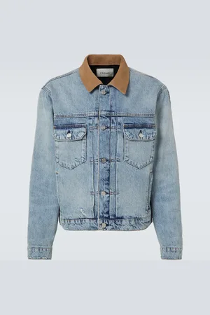 Frame Distressed suede-trimmed denim jacket