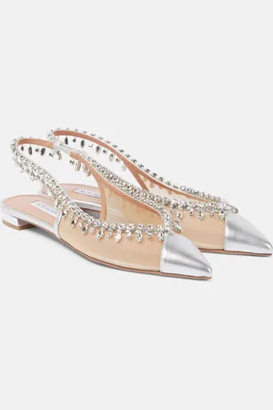 Aquazzura Temptation Crystal mesh slingback flats