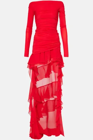BLUMARINE Off-shoulder asymmetric ruffled maxi dress