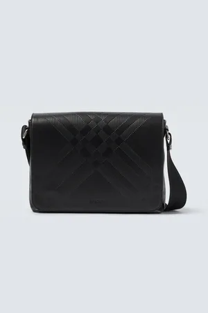 Burberry Debossed leather messenger bag