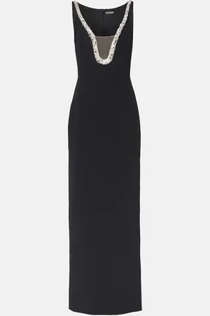 DAVID KOMA Crystal-embellished cady gown