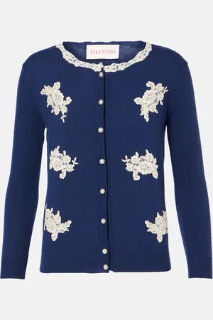 VALENTINO Lace-trimmed virgin wool cardigan