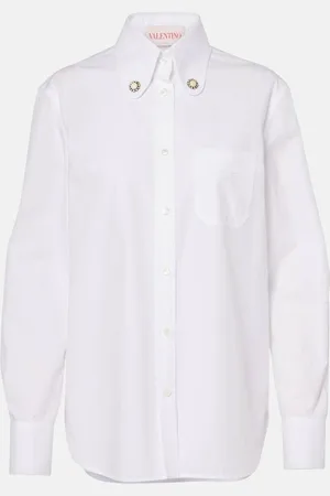 VALENTINO Faux pearl-embellished cotton poplin shirt