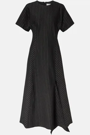 Ganni Pinstripe asymmetric midi dress