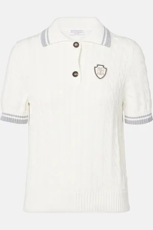 Brunello Cucinelli Logo cable-knit cotton polo sweater