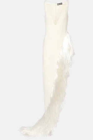 DAVID KOMA Fringed asymmetric cady gown