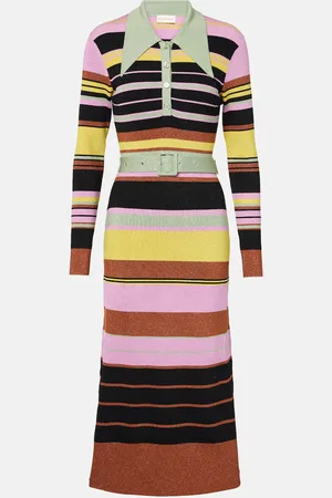 RIXO London Striped metallic midi dress