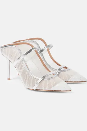 MALONE SOULIERS Maureen 85 leather-trimmed glitter mules