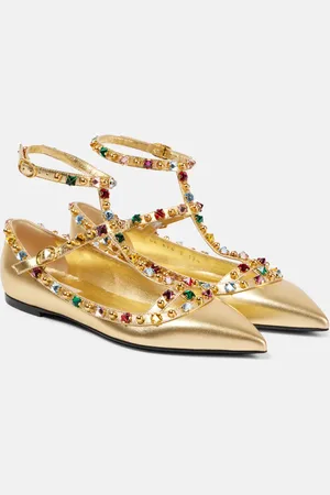 VALENTINO GARAVANI Rockstud embellished leather ballet flats