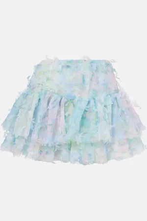 SUSAN FANG Floral-appliquÃ© tiered tulle miniskirt