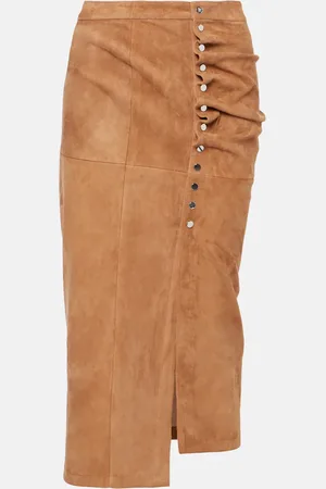 Paco rabanne Ruched suede midi skirt