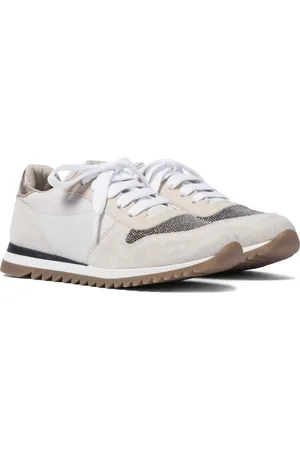 Brunello Cucinelli Embellished leather-trimmed sneakers