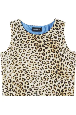 MONNALISA Leopard-print cutout cotton-blend top