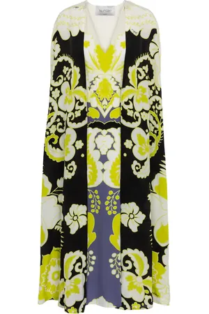 VALENTINO Caped floral silk midi dress