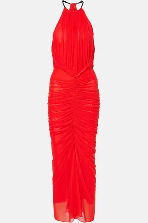 MUGLER Ruched halterneck midi dress
