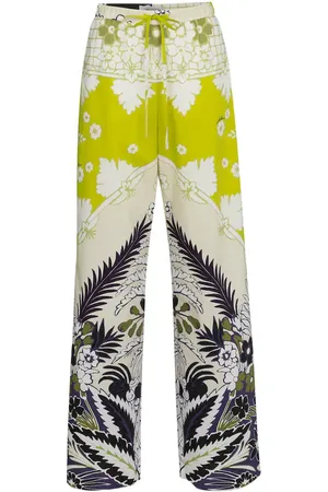 VALENTINO Floral cotton high-rise wide-leg pants