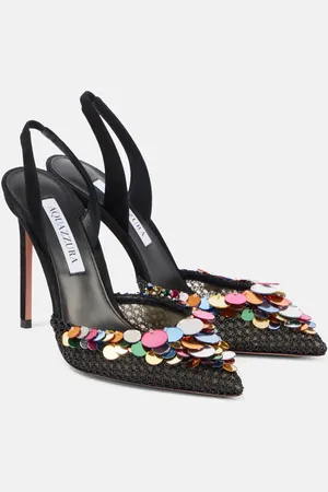 Aquazzura Can Can 105 sequined suede slingback pumps