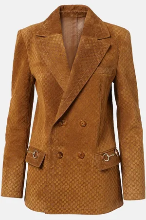 Gucci Horsebit GG double-breasted suede blazer
