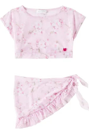 MONNALISA Floral mesh top and beach cover-up set