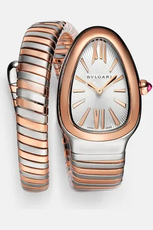 Bvlgari Serpenti Tubogas 35mm 18kt rose gold and stainless steel watch with rubellite