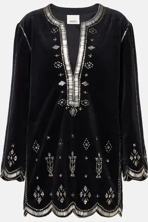 Isabel Marant Helene embellished cotton velvet minidress