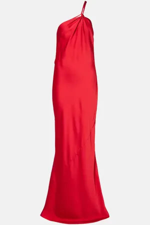 Norma Kamali Open-back one-shoulder satin gown