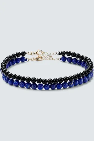 Mateo Set of 2 14kt gold beaded bracelets with lapis lazuli and onyx