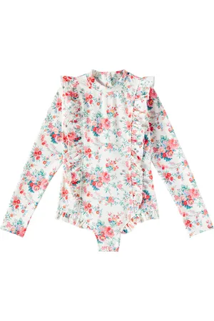 Louise Misha Aurelie floral ruffled rashguard swimsuit