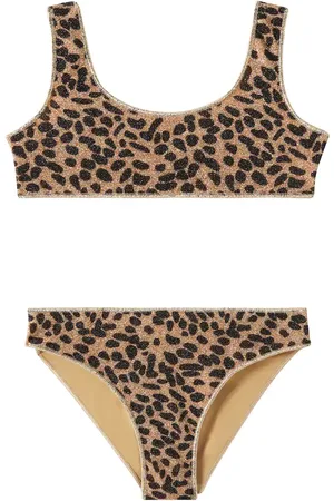 Oseree OsÃ©ree Kids LumiÃ¨re leopard-print lamÃ© bikini
