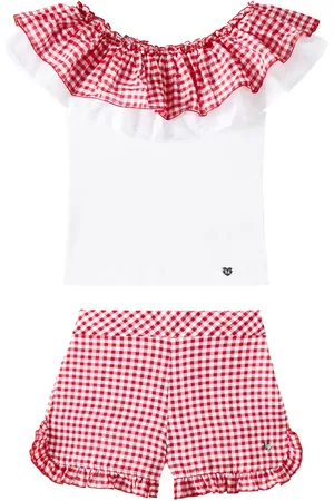 MONNALISA Gingham cotton-blend top and shorts