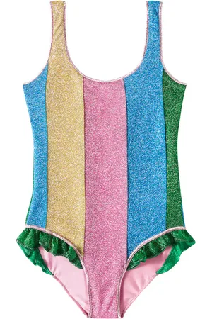 Oseree OsÃ©ree Kids LumiÃ¨re striped lamÃ© swimsuit