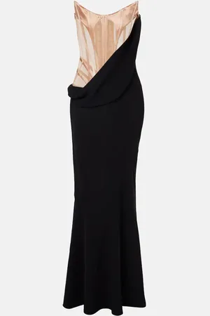 MUGLER Velvet and mesh corset gown