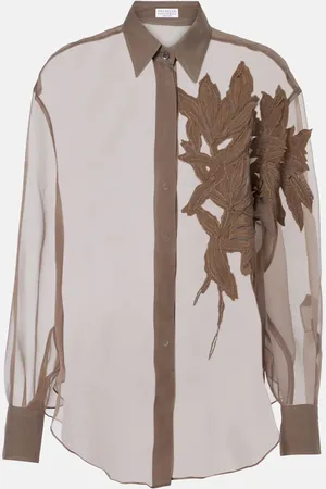 Brunello Cucinelli Herbarium-appliquÃ© silk shirt