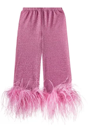 Oseree OsÃ©ree Kids LumiÃ¨re Plumage feather-trimmed lamÃ© pants