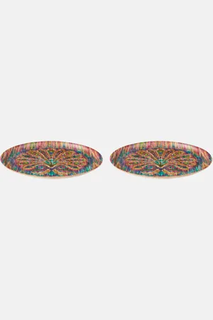 Les-Ottomans Peacock set of 2 circular trays by Matthew Williamson