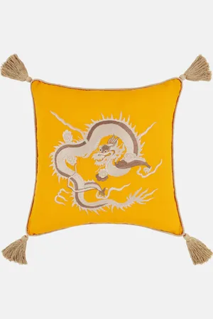 Les-Ottomans Dragon embroidered linen cushion